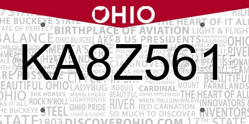 KA8Z561 Ohio License Plate