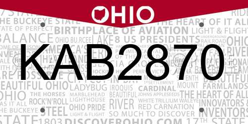 KAB2870 Ohio License Plate