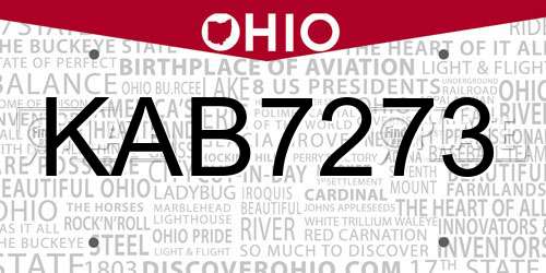 KAB7273 Ohio License Plate