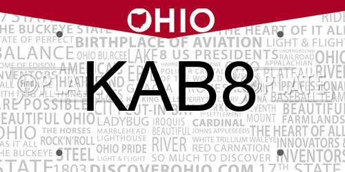 KAB8 Ohio License Plate