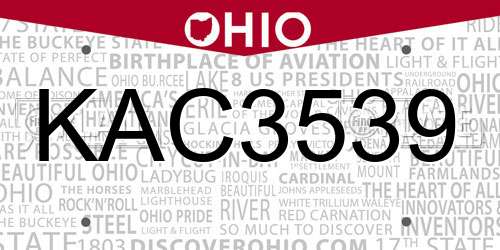 KAC3539 Ohio License Plate