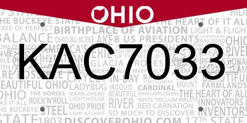 KAC7033 Ohio License Plate