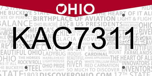 KAC7311 Ohio License Plate