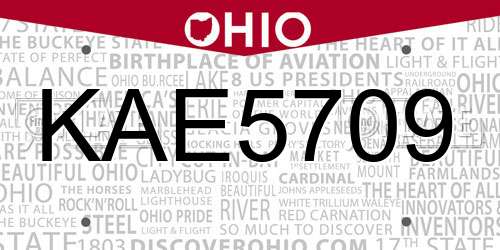 KAE5709 Ohio License Plate