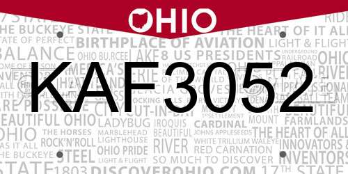 KAF3052 Ohio License Plate