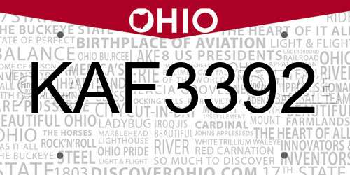 KAF3392 Ohio License Plate