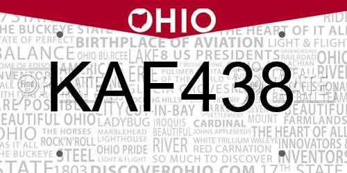KAF438 Ohio License Plate