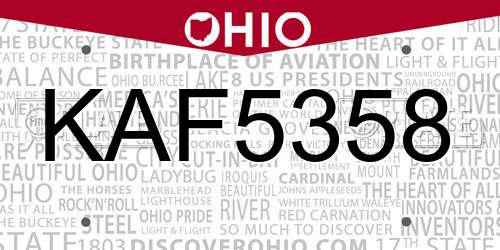 KAF5358 Ohio License Plate