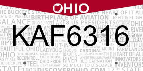 KAF6316 Ohio License Plate