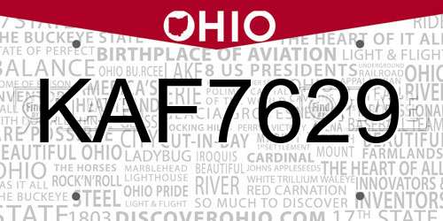 KAF7629 Ohio License Plate