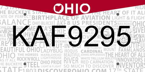 KAF9295 Ohio License Plate