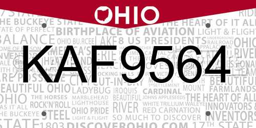 KAF9564 Ohio License Plate