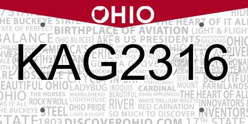KAG2316 Ohio License Plate