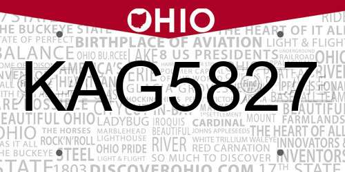 KAG5827 Ohio License Plate