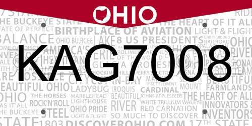 KAG7008 Ohio License Plate