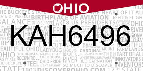 KAH6496 Ohio License Plate