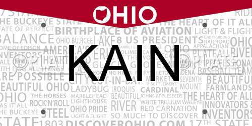KAIN Ohio License Plate