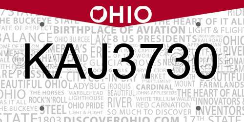 KAJ3730 Ohio License Plate