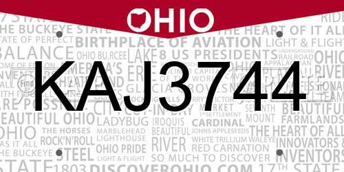 KAJ3744 Ohio License Plate
