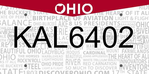 KAL6402 Ohio License Plate
