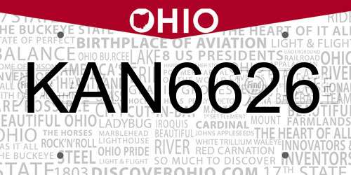 KAN6626 Ohio License Plate