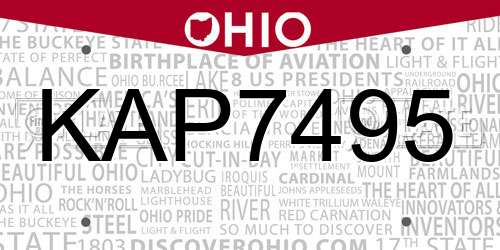KAP7495 Ohio License Plate