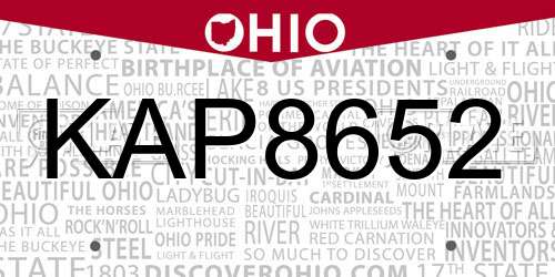 KAP8652 Ohio License Plate