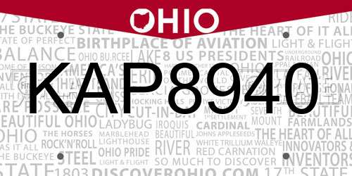 KAP8940 Ohio License Plate