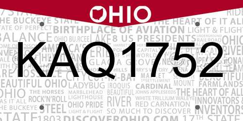 KAQ1752 Ohio License Plate