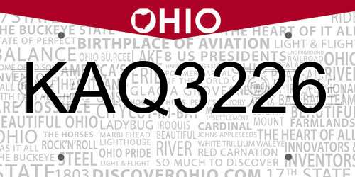KAQ3226 Ohio License Plate