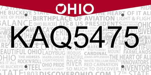KAQ5475 Ohio License Plate