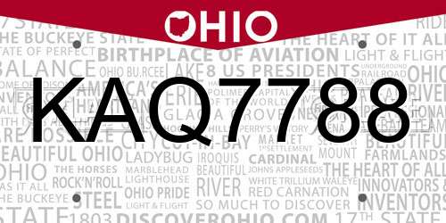 KAQ7788 Ohio License Plate