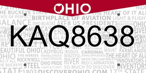 KAQ8638 Ohio License Plate