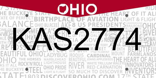 KAS2774 Ohio License Plate