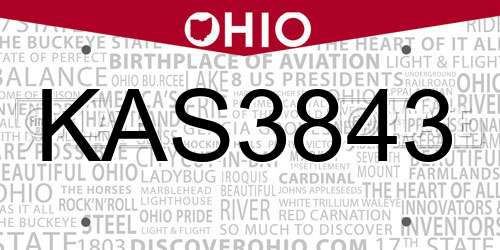KAS3843 Ohio License Plate