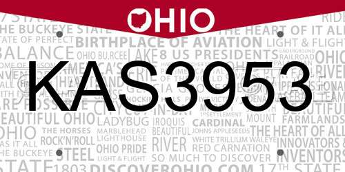 KAS3953 Ohio License Plate