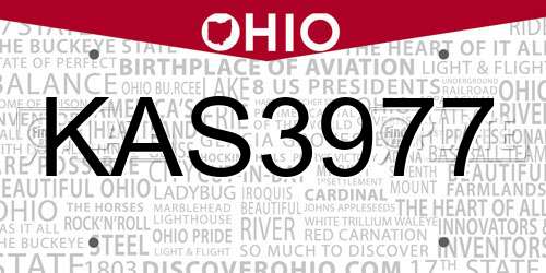 KAS3977 Ohio License Plate