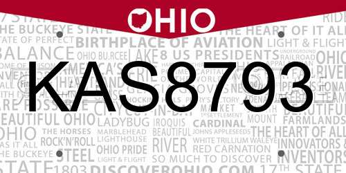 KAS8793 Ohio License Plate
