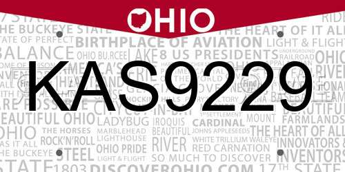 KAS9229 Ohio License Plate