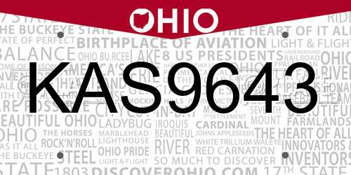 KAS9643 Ohio License Plate