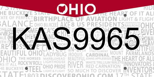 KAS9965 Ohio License Plate