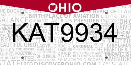 KAT9934 Ohio License Plate