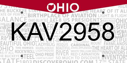 KAV2958 Ohio License Plate