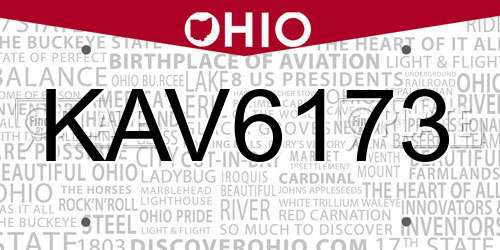 KAV6173 Ohio License Plate
