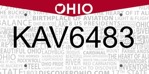 KAV6483 Ohio License Plate