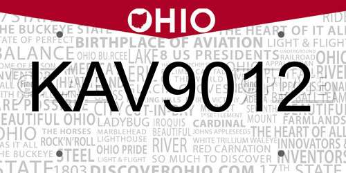 KAV9012 Ohio License Plate