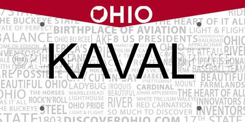 KAVAL Ohio License Plate