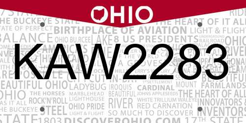 KAW2283 Ohio License Plate
