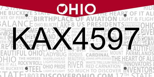 KAX4597 Ohio License Plate