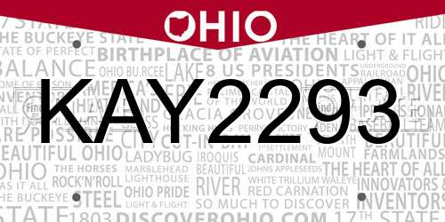 KAY2293 Ohio License Plate